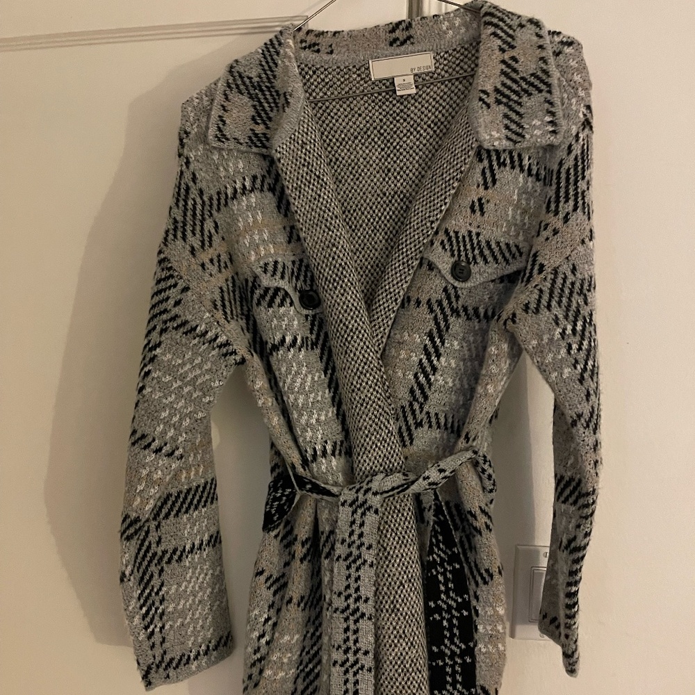 Long Knit Cardigan - Collar - Printed Gray - By Design - Size S